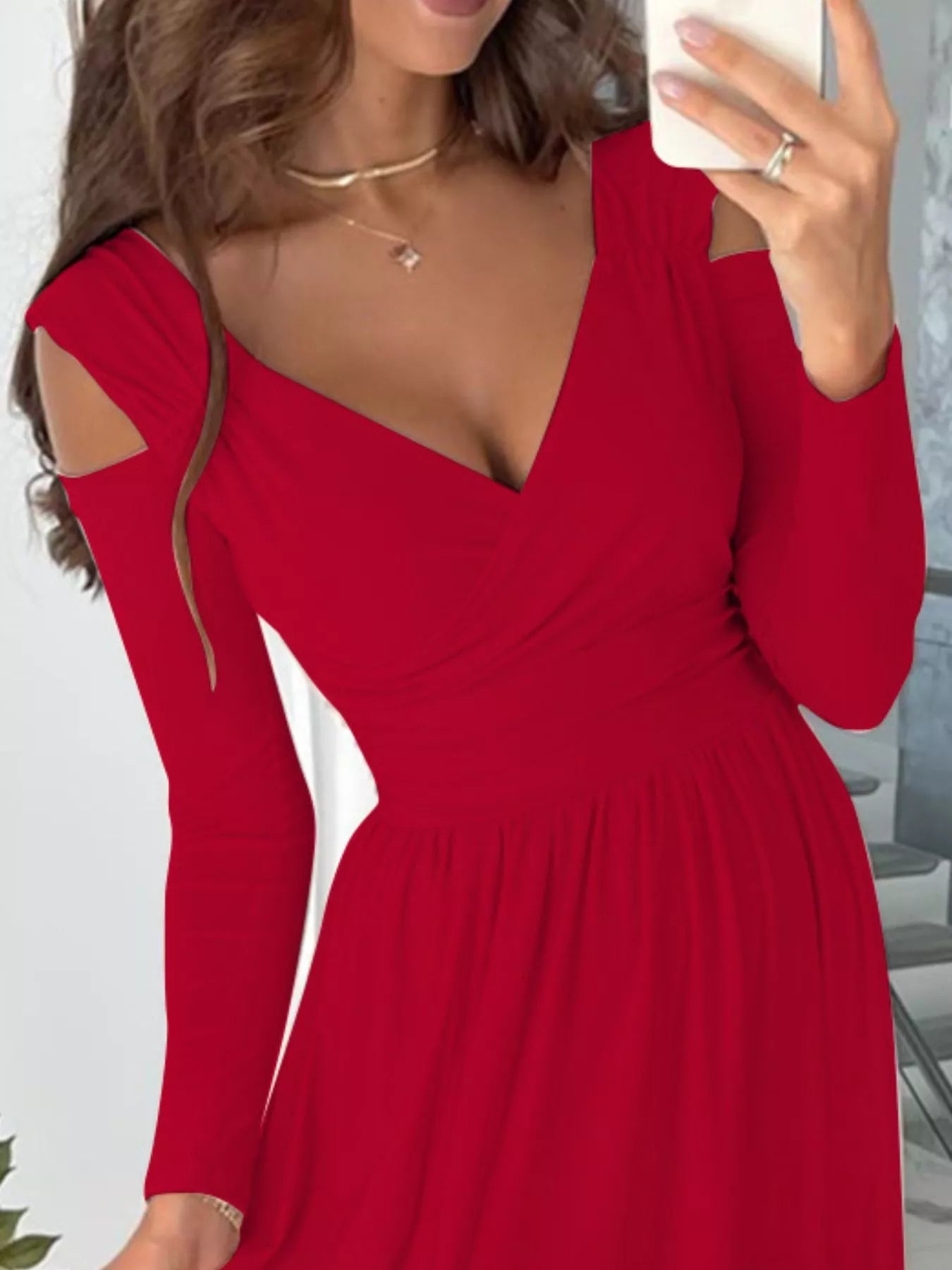 Slit Surplice Cold Shoulder Maxi Dress 