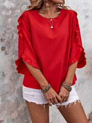 Ruffle Sleeve Solid Color Blouse 