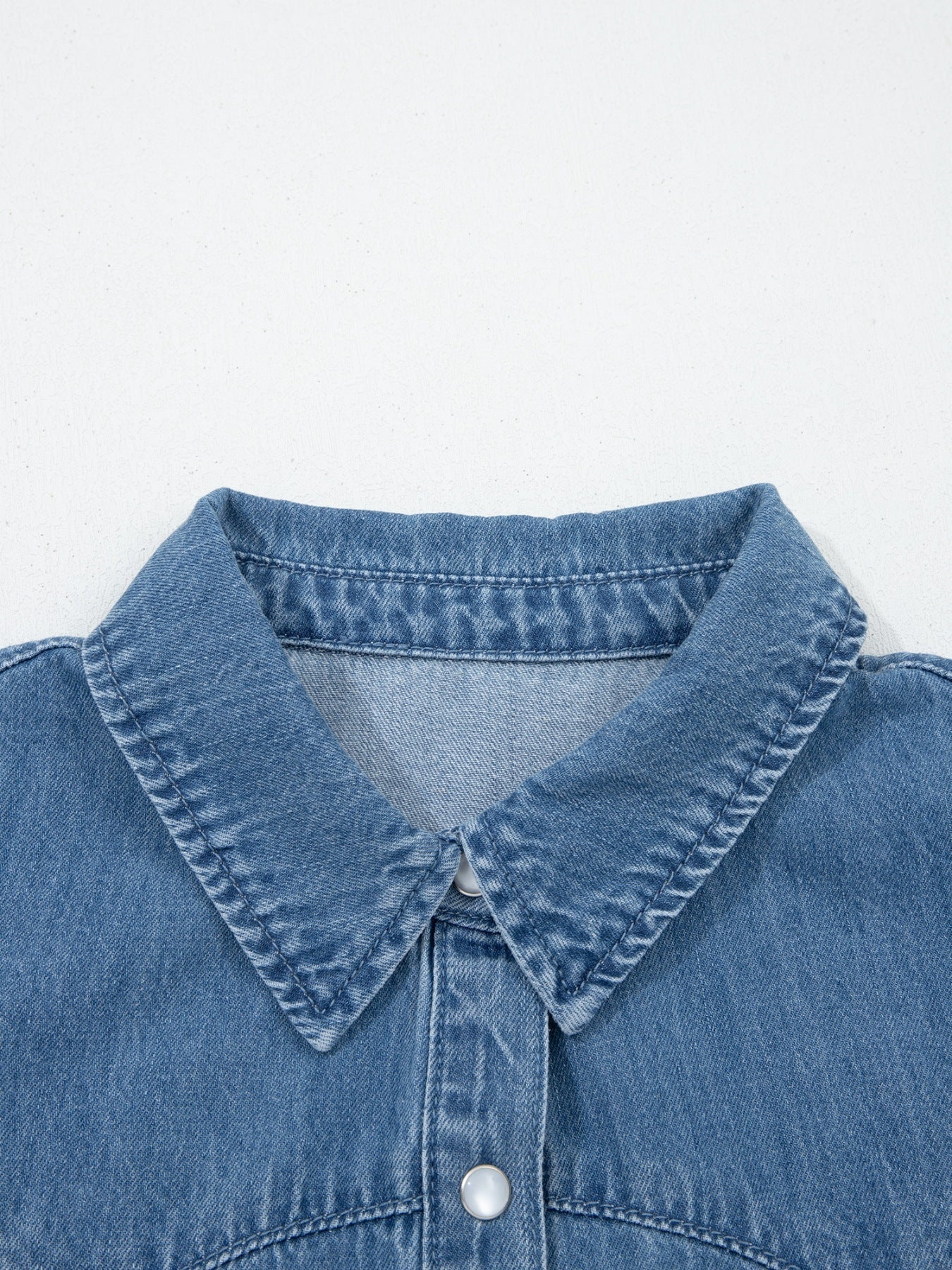 Ruffled Short Sleeve Denim Shirt 