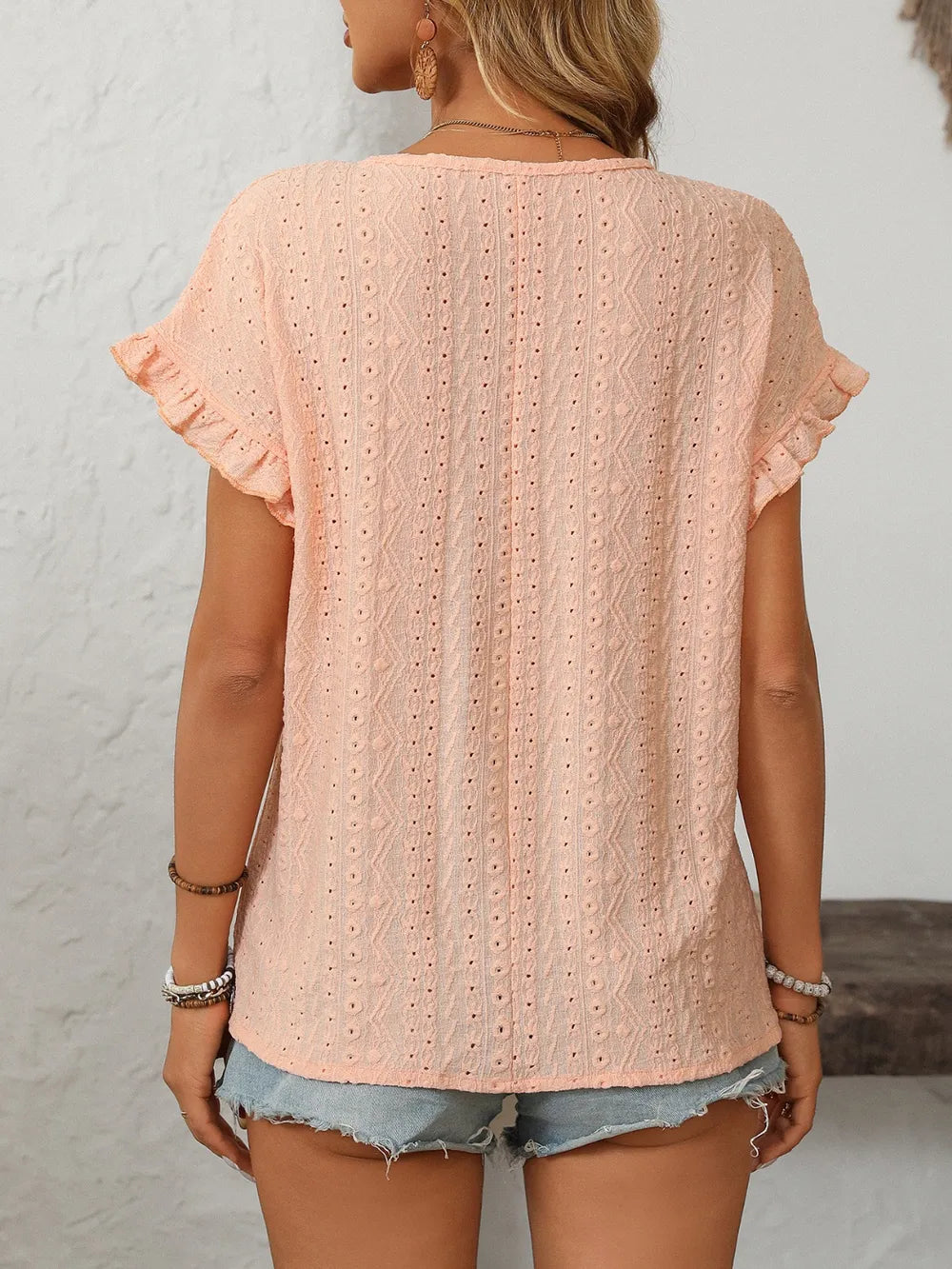 Mandy Eyelet Round Neck Short Sleeve Top 