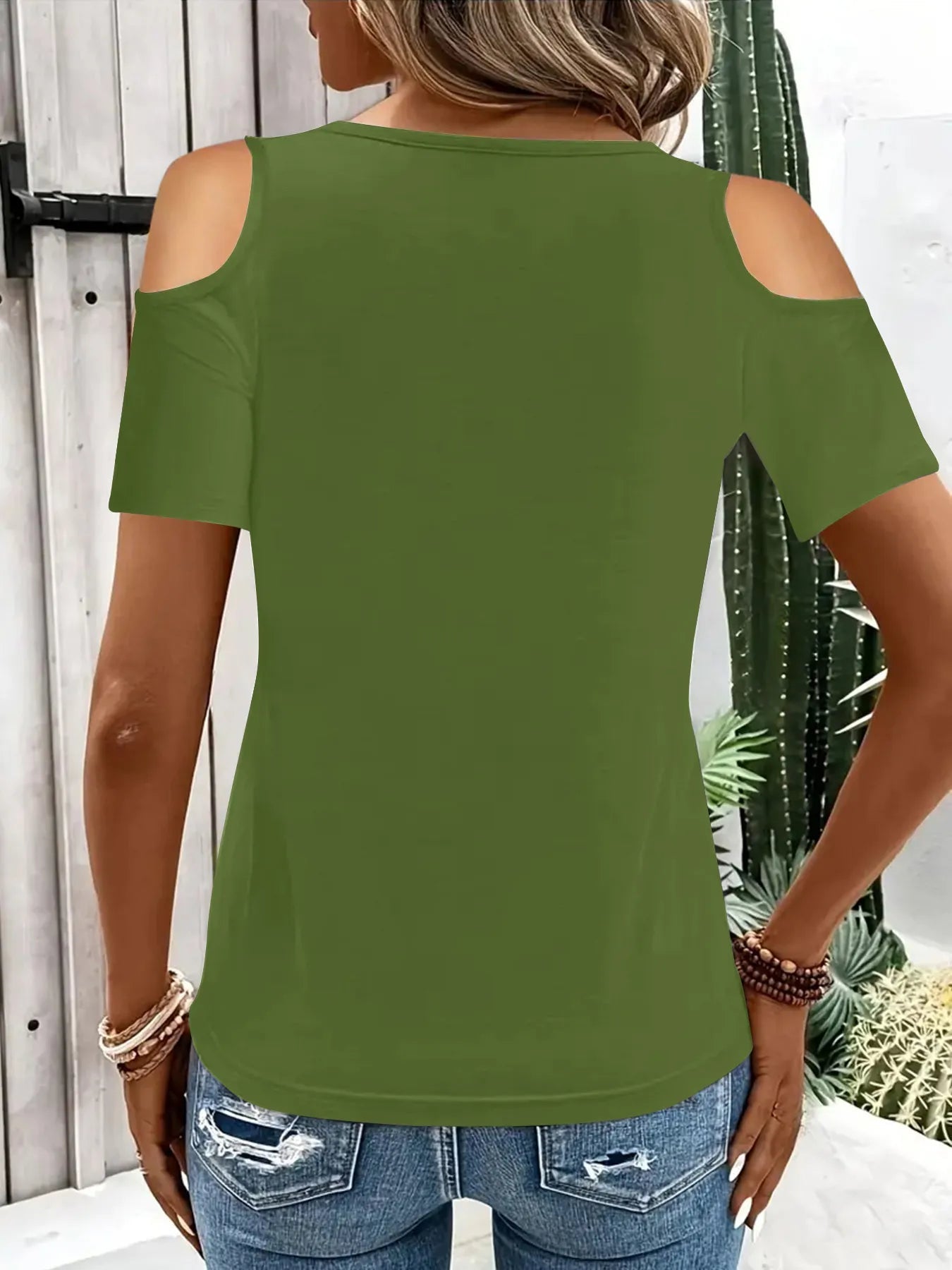 Cold Shoulder T-Shirt with Metal Ring Detail 