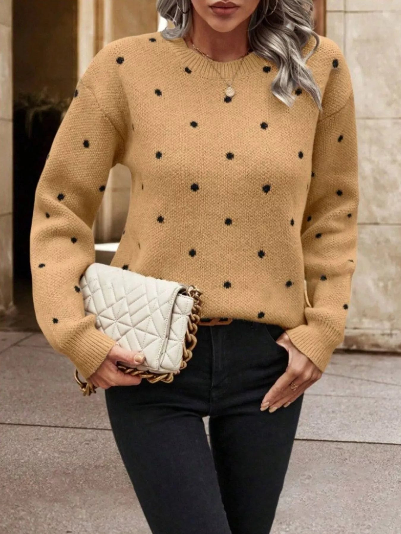 Polka Dot Round Neck Sweater 