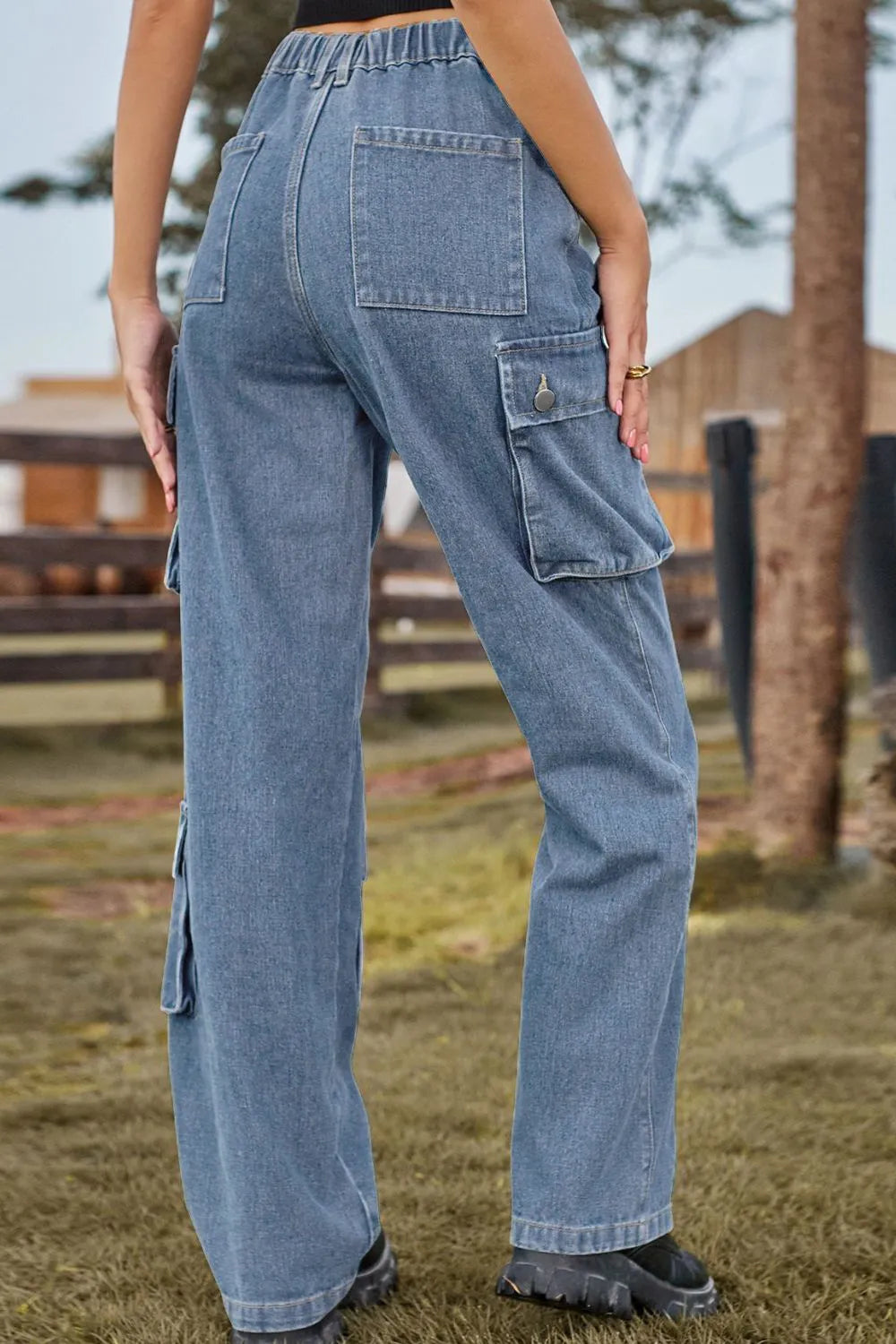 Loose Fit Long Jeans with Pockets 