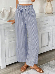 Full Size Striped Wide Leg Paper Bag Pants Plus Size 