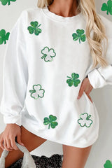Sequin Lucky Clover Round Neck Long Sleeve Sweatshirt 