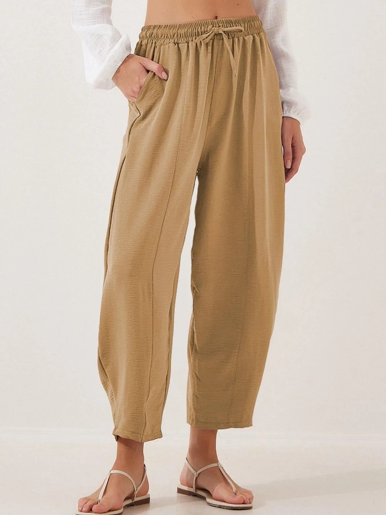 Full Size Drawstring Wide Leg Cropped Pants Plus Size 