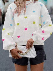 Multicolour Heart Pattern Dropped Shoulder Sweater 