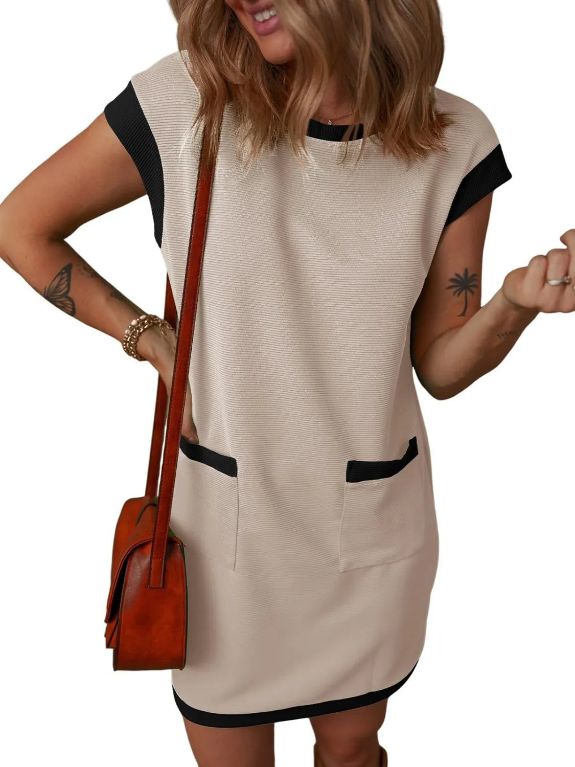Round Neck Cap Sleeve Mini Dress 