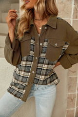 Plaid Collared Denim Jacket 