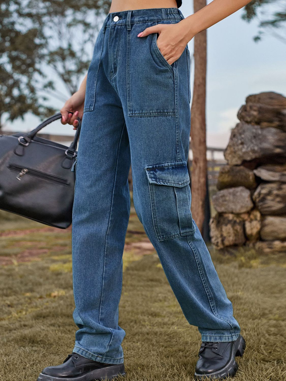 High Waist Cargo Jeans 
