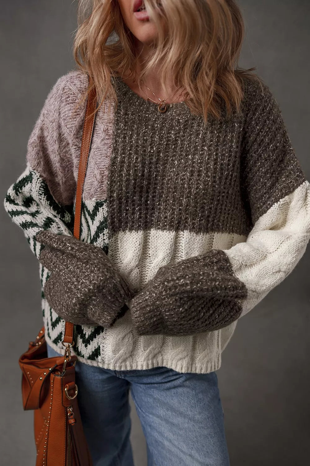 Color Block Cable Knit Sweater 