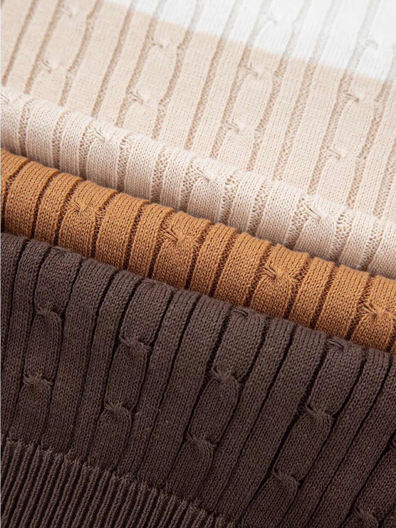 Colorblock Cable Knit Round Neck Sweater 