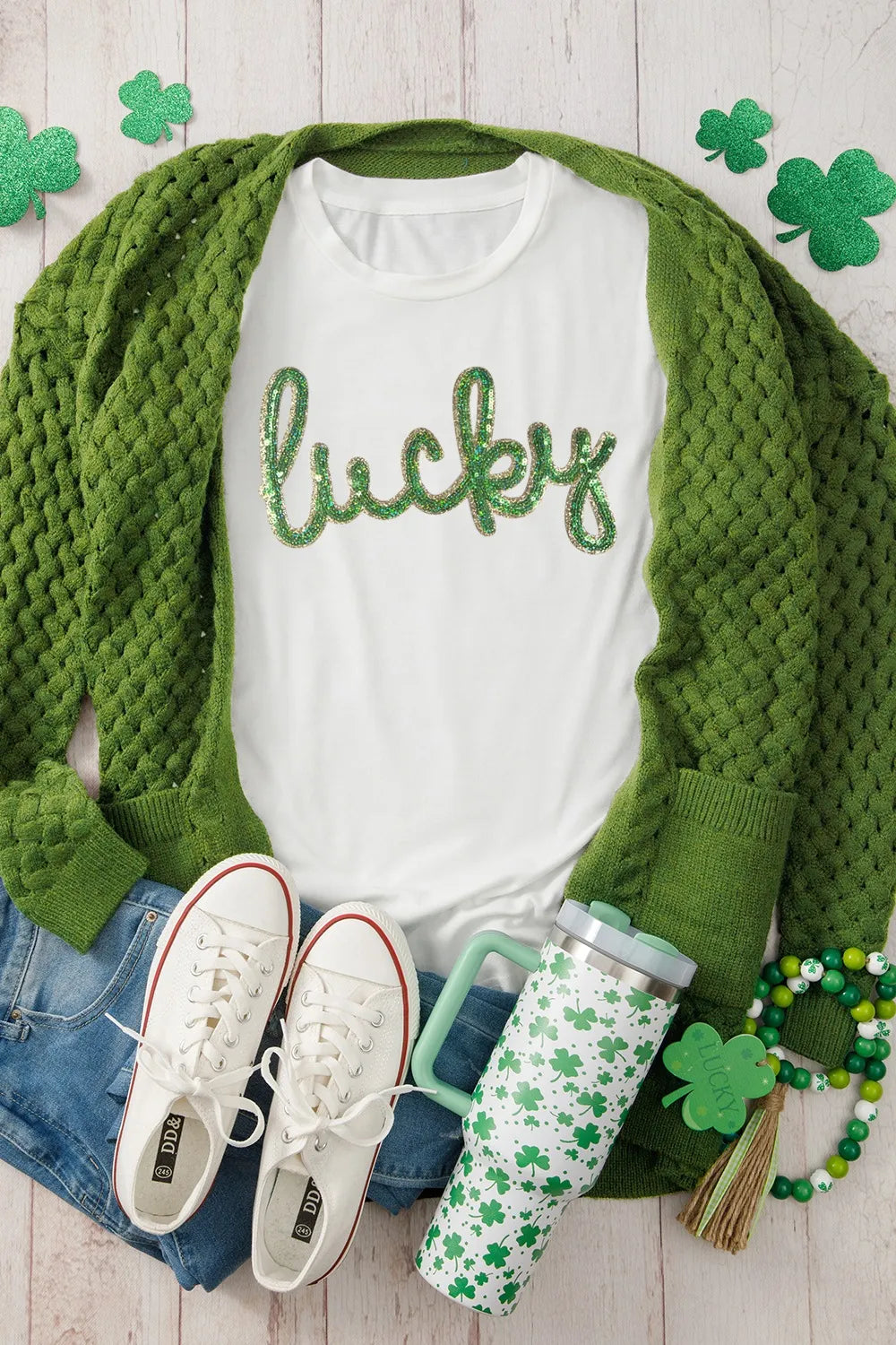 Sequined Lucky St.Patricks Day T-Shirt 