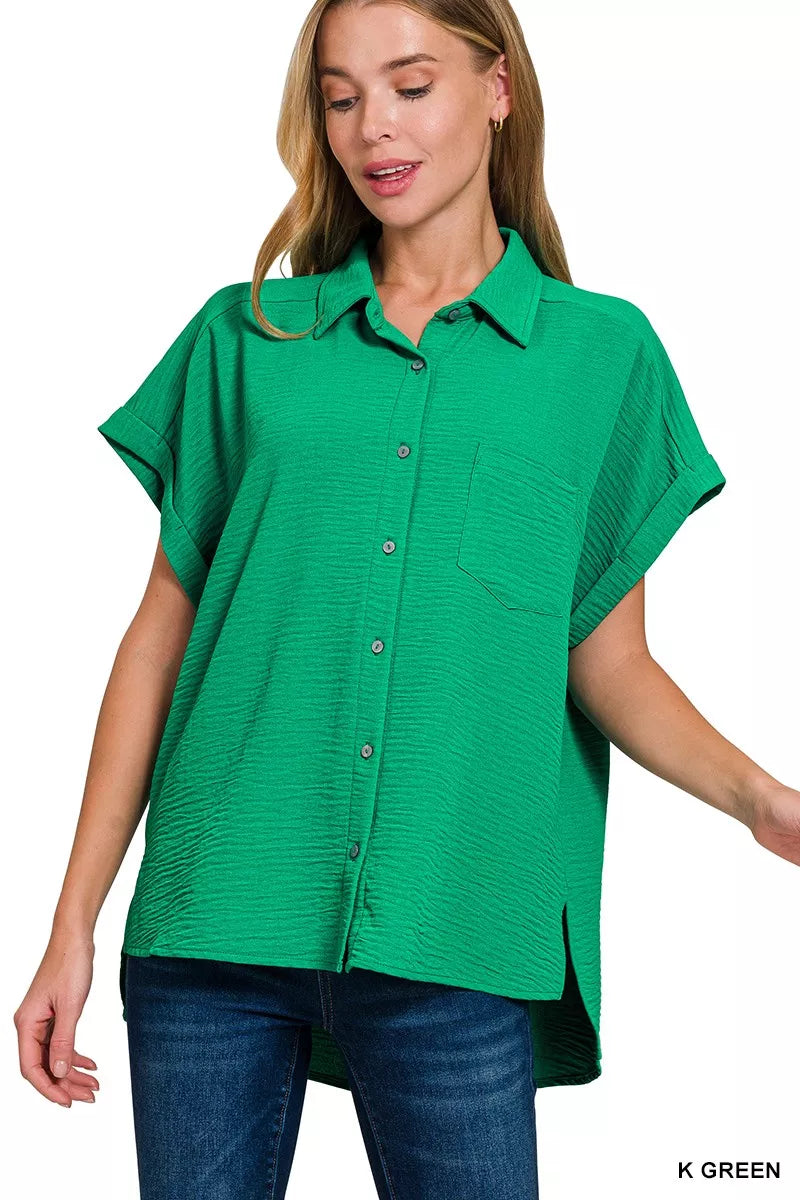 Zenana Woven Airflow Button Down Shirt 