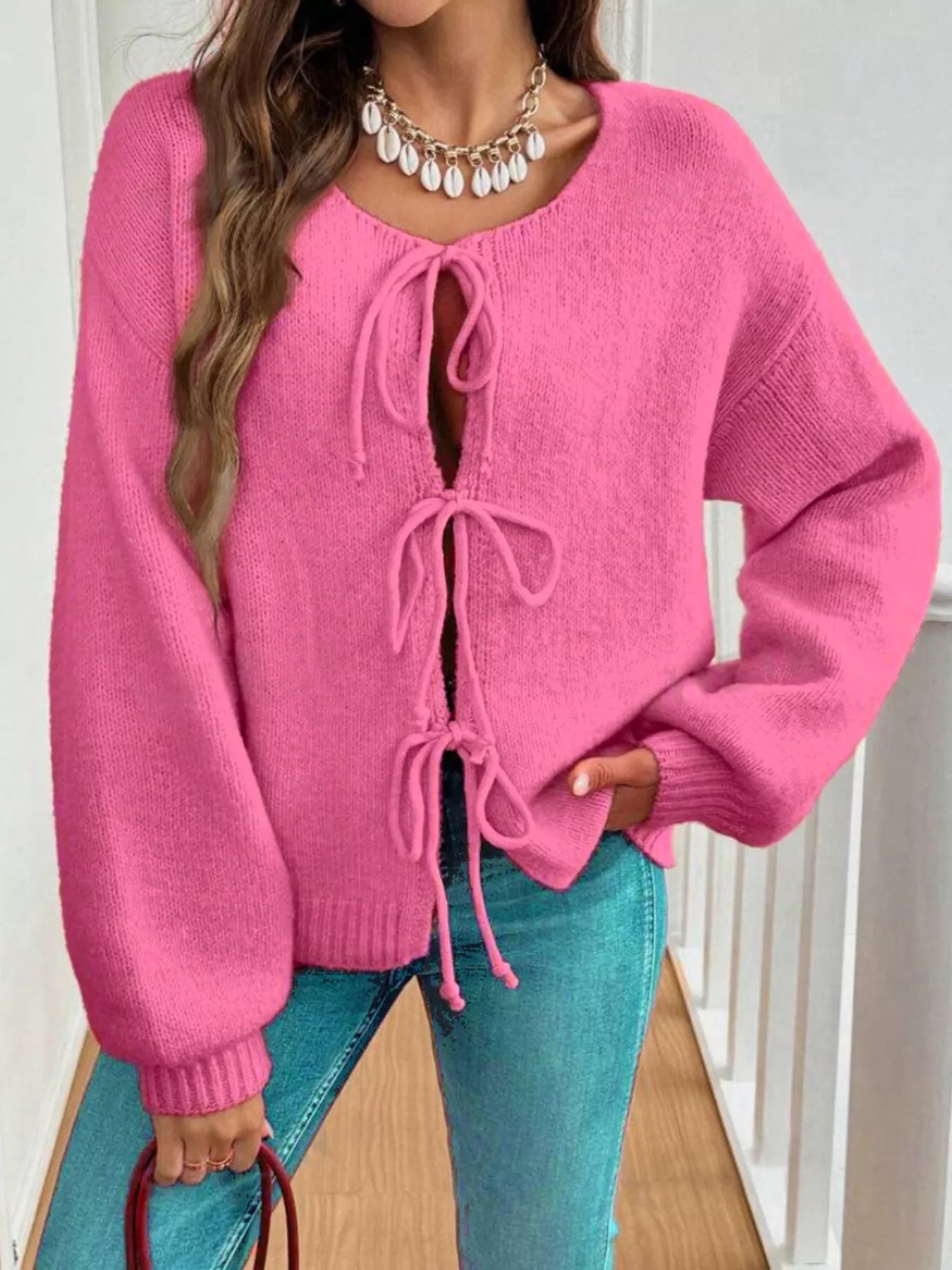 Tie-Front Long Sleeve Cardigan 