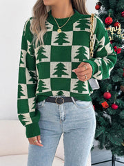 Christmas Tree Checkerboard Pattern Sweater 