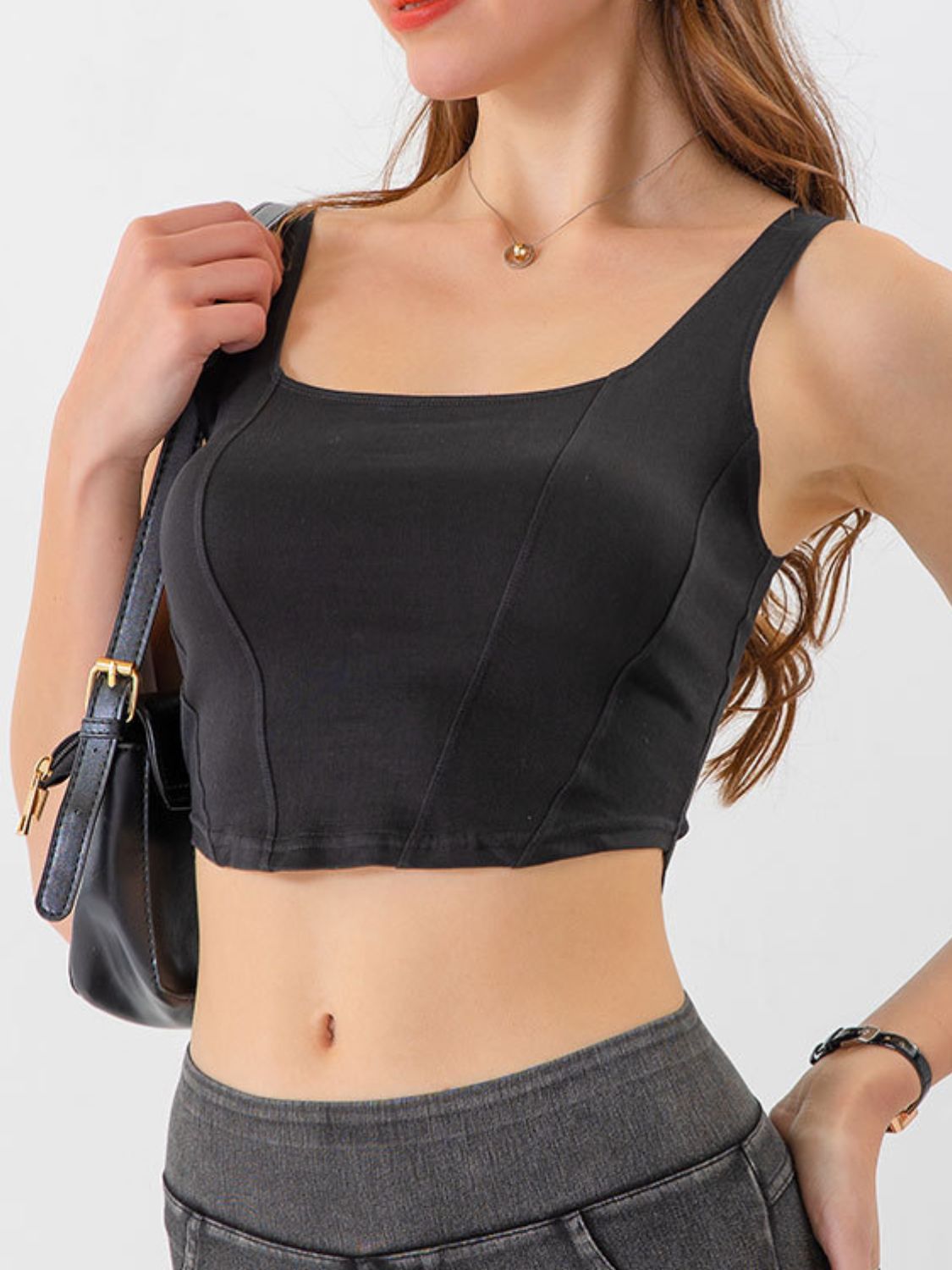 Seam Detail Cropped Denim Tank 