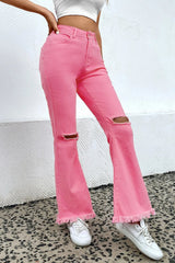 Distressed Raw Hem Bootcut Jeans 