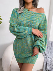 Multi-Color One-Shoulder Sweater Dress 