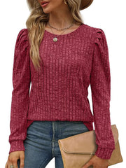 Ribbed Knit Top with Puff Sleeves 