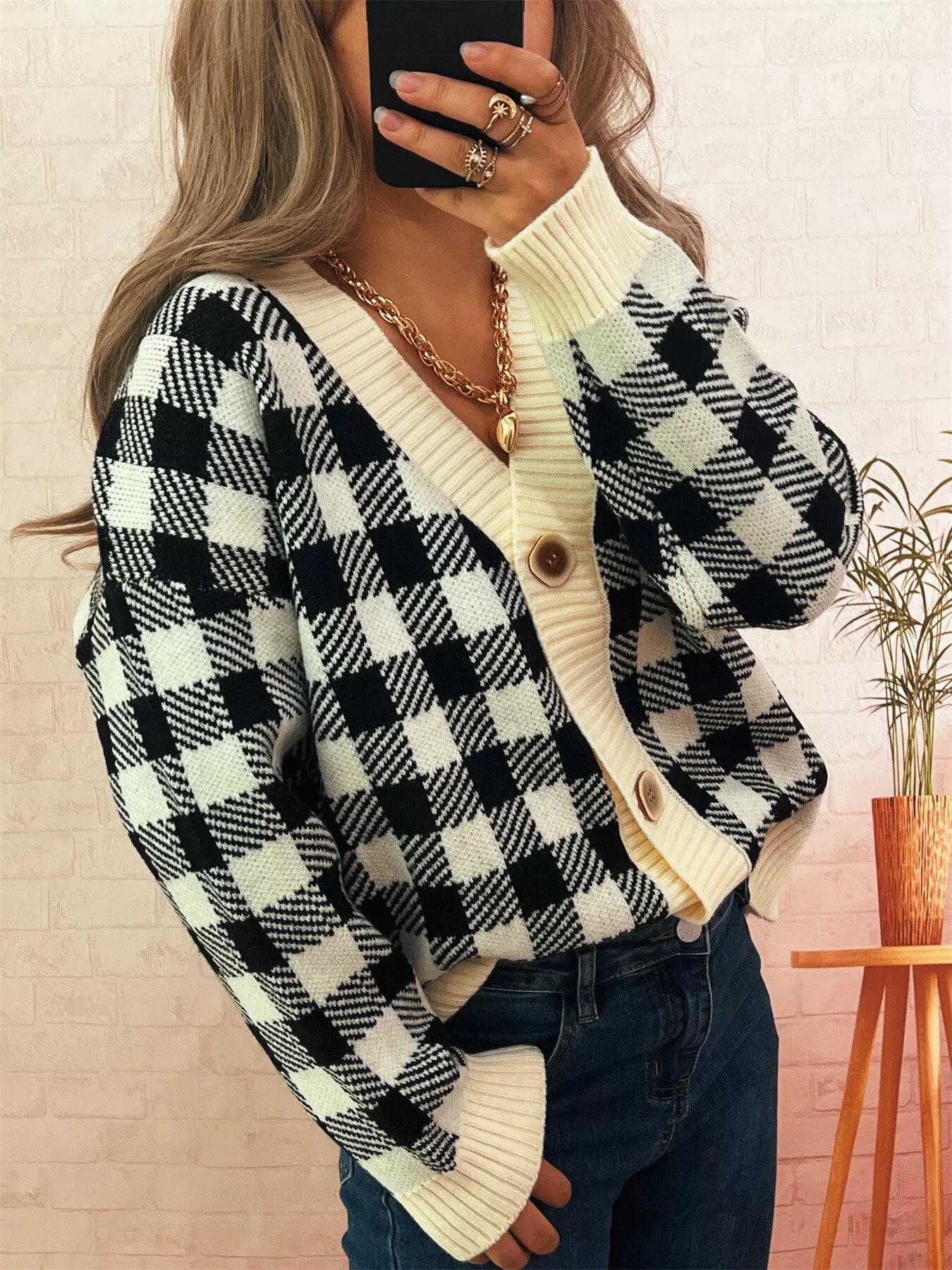 Plaid Button-Down Cardigan 