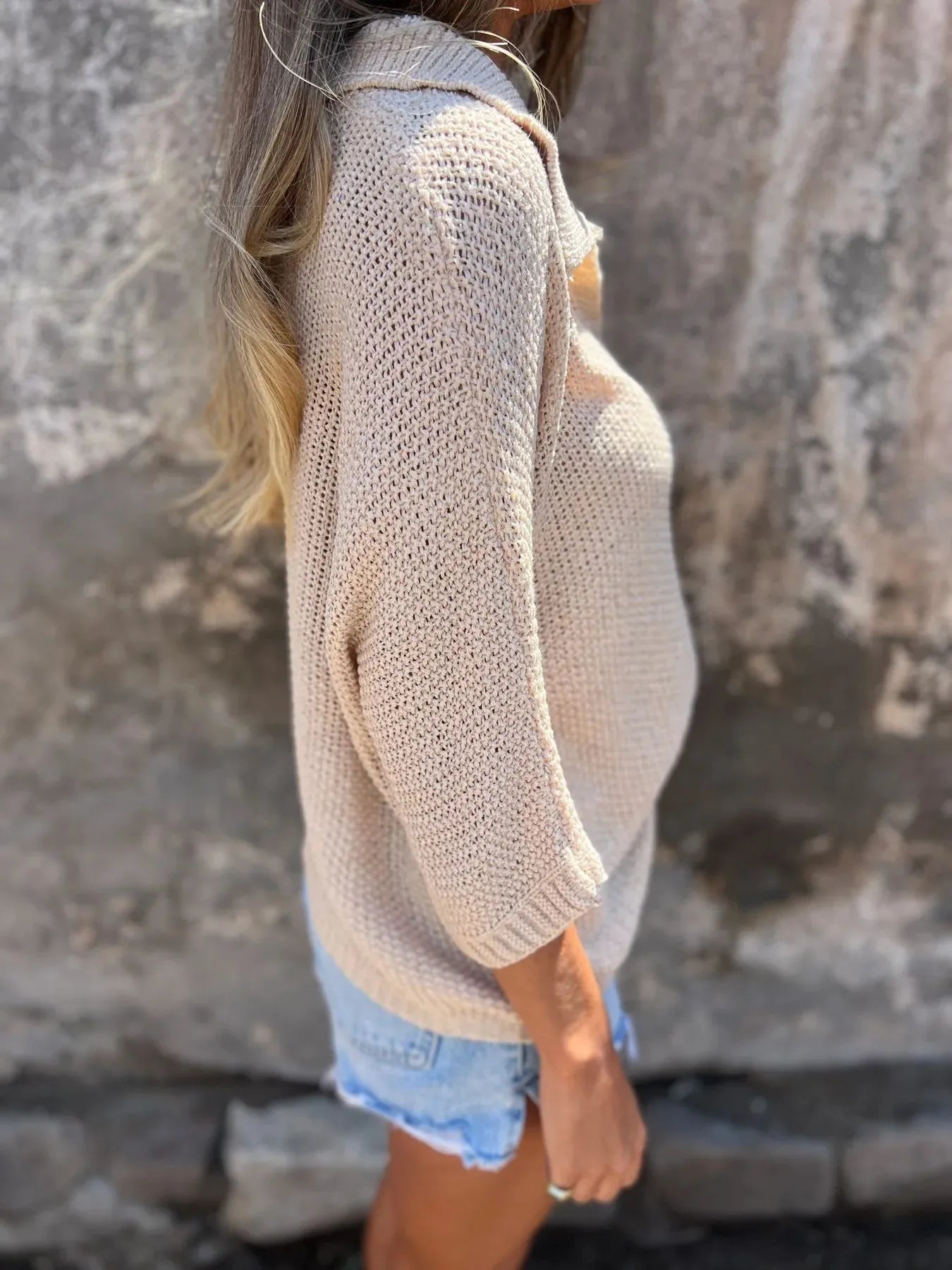 Full Size Johnny Collar Loose Knit Sweater Plus Size 