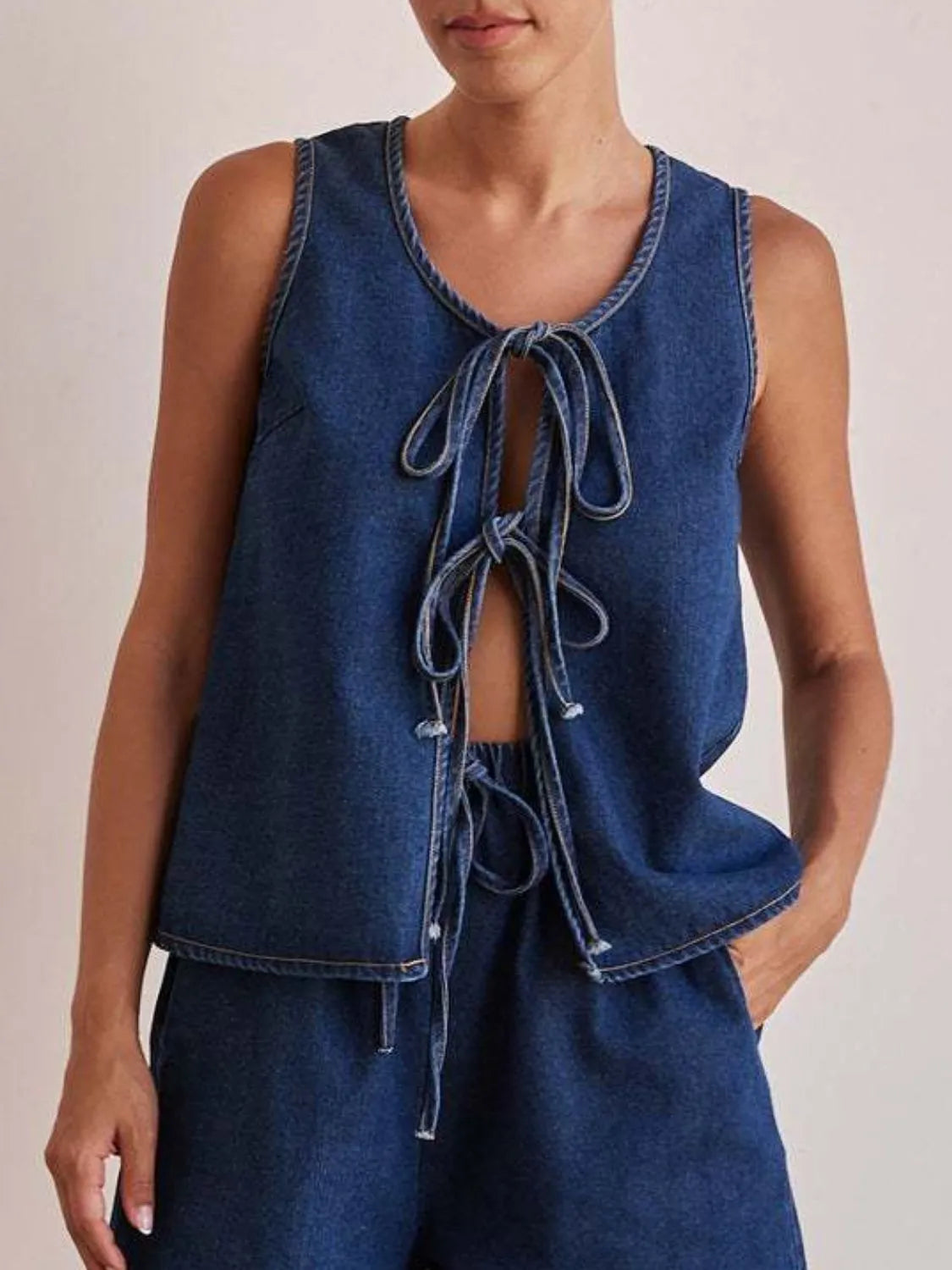 Tie Front Denim Vest 