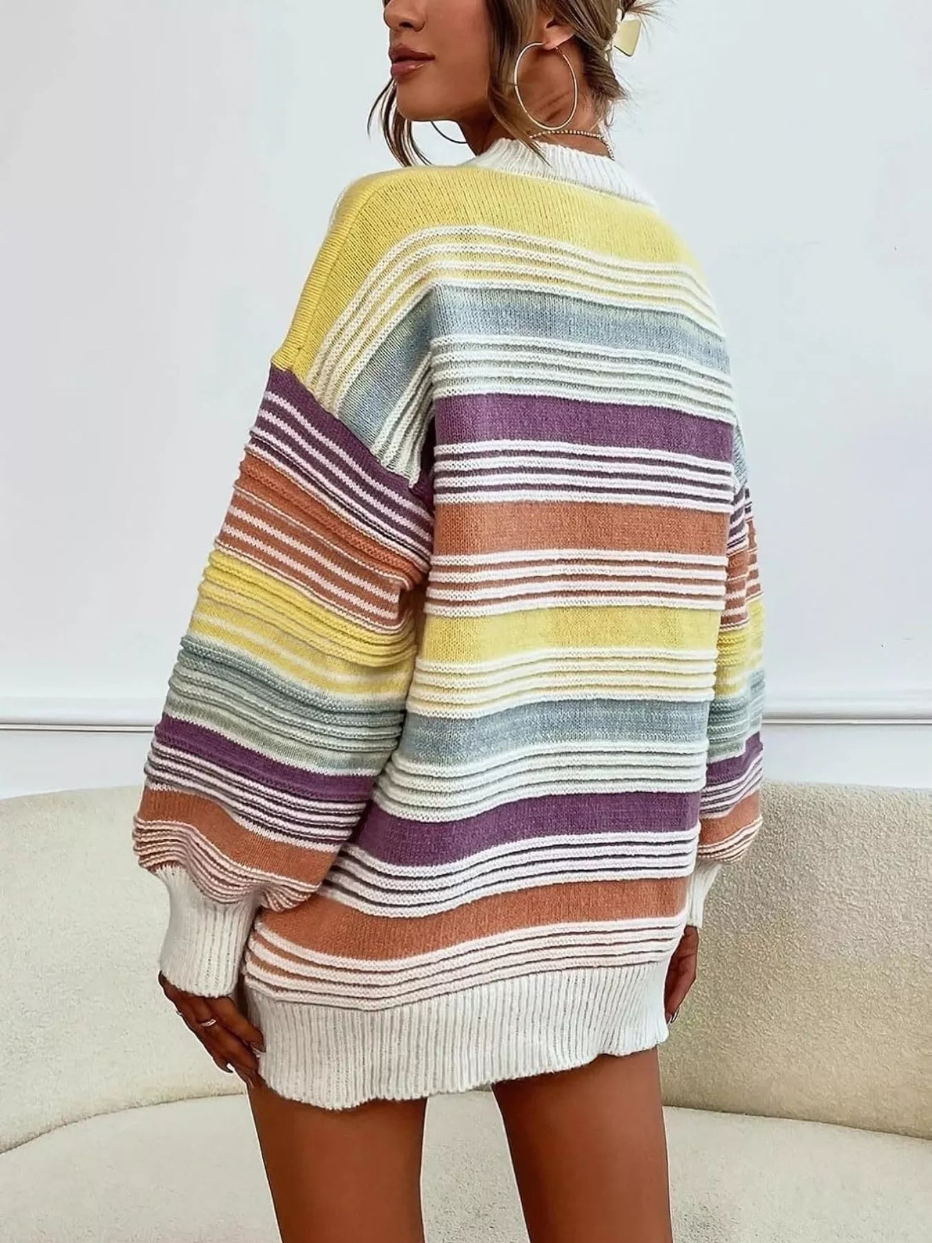 Rainbow Striped Drop Shoulder Oversized Sweater 