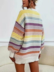 Rainbow Striped Drop Shoulder Oversized Sweater 