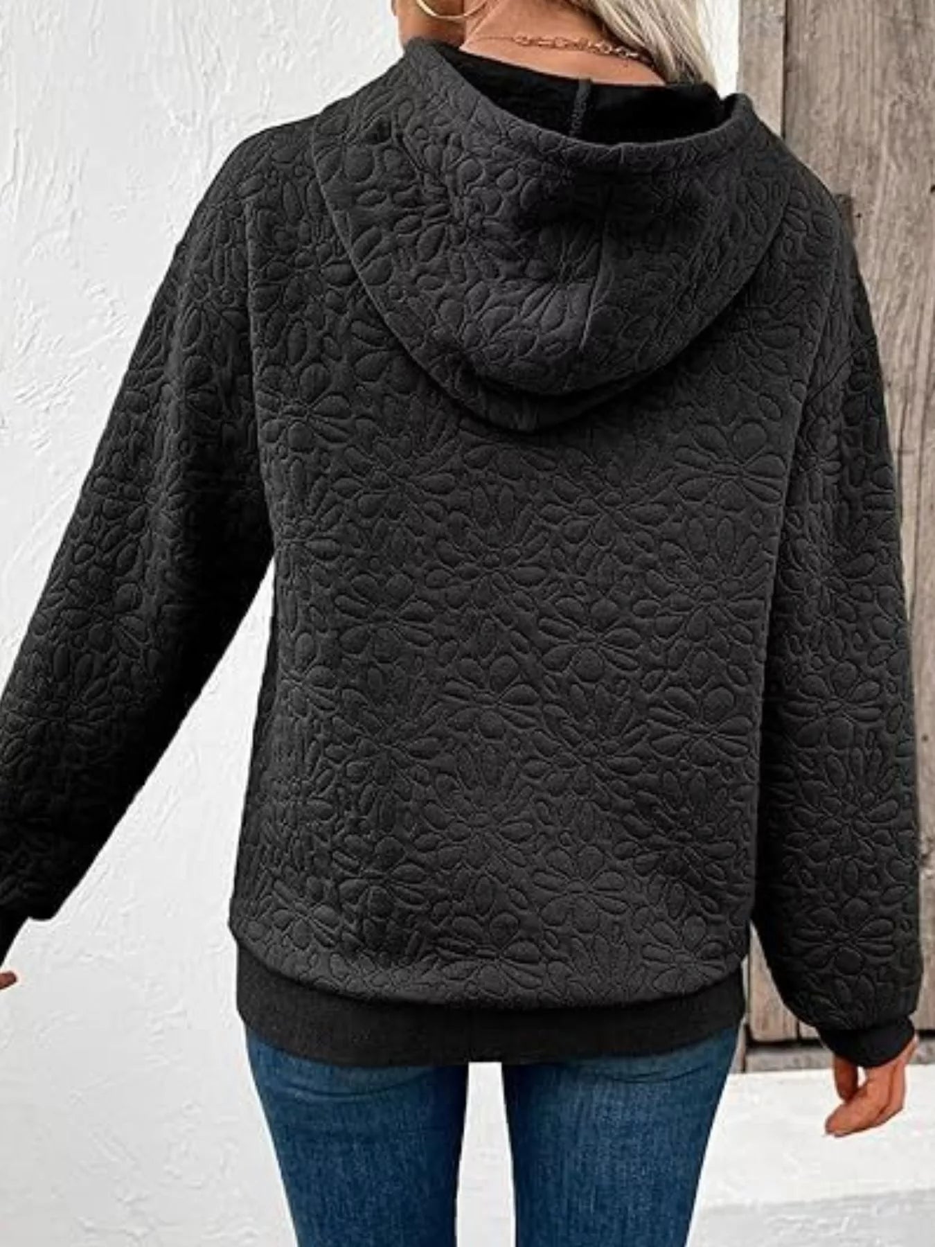 Textured Floral Quilted Hoodie 