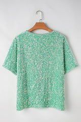 Layered Sequin V-Neck Half Sleeve Top 