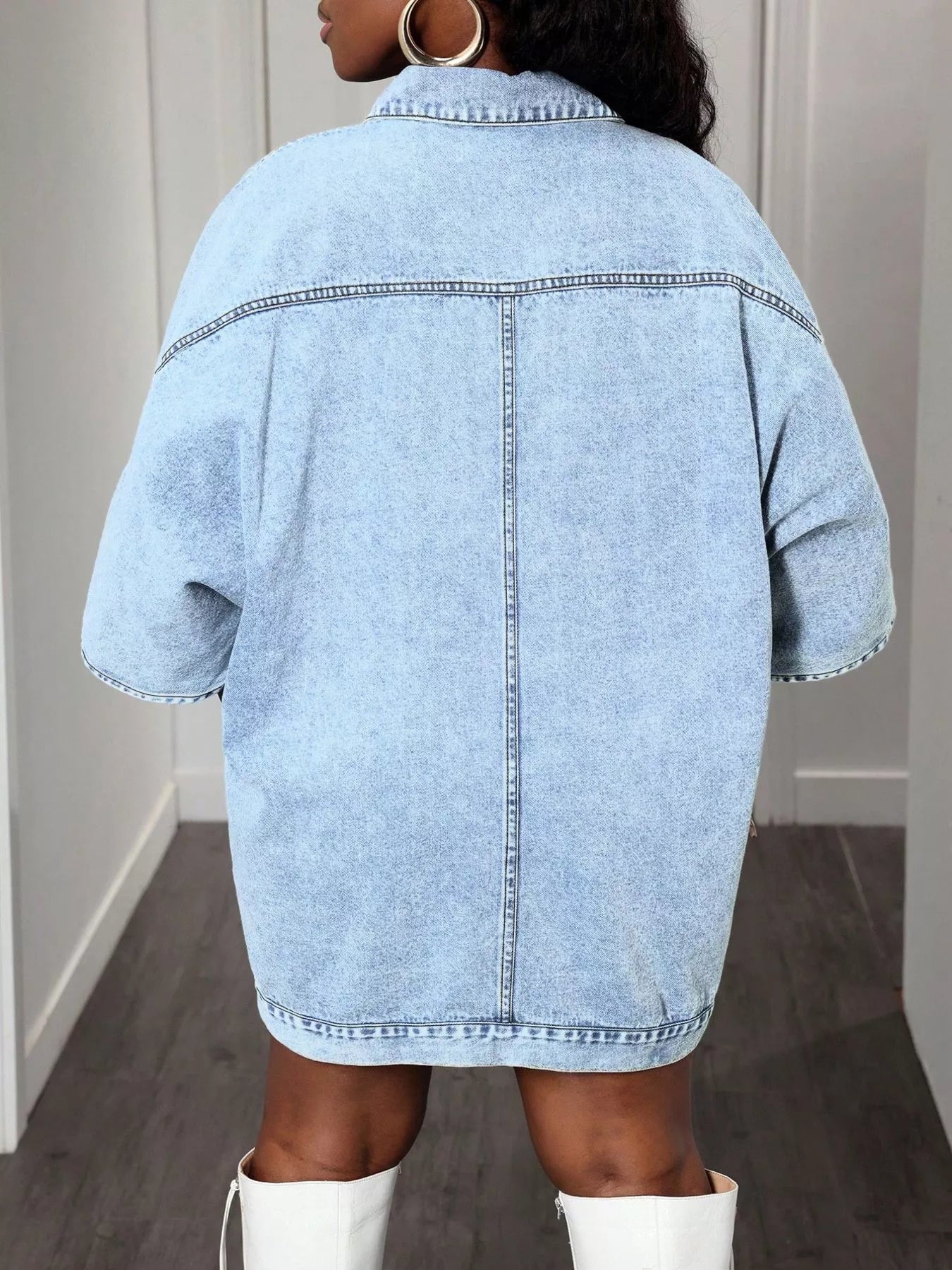 Oversized Batwing Sleeve Denim Top 