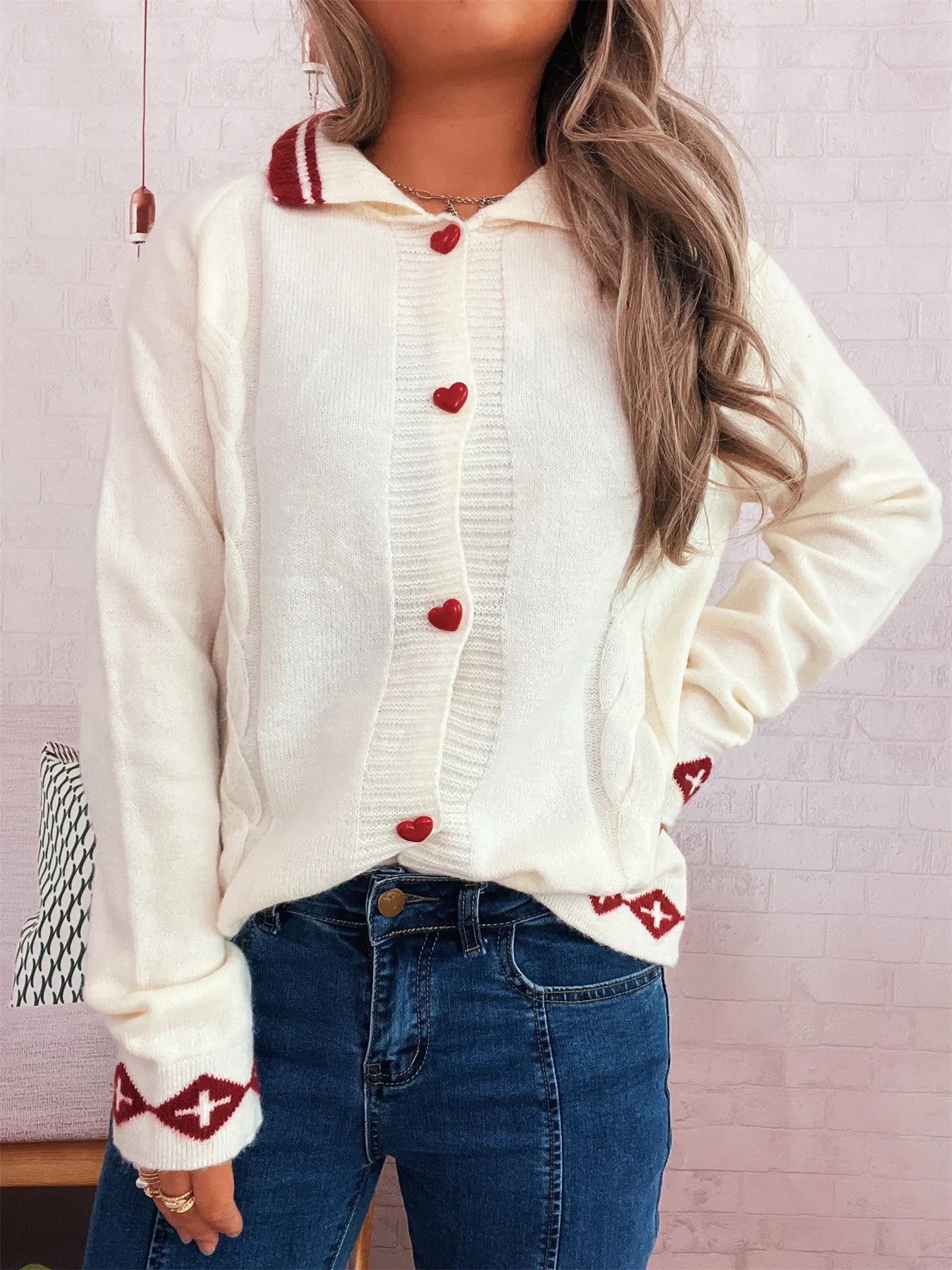 Heart Button Long Sleeve Cardigan 