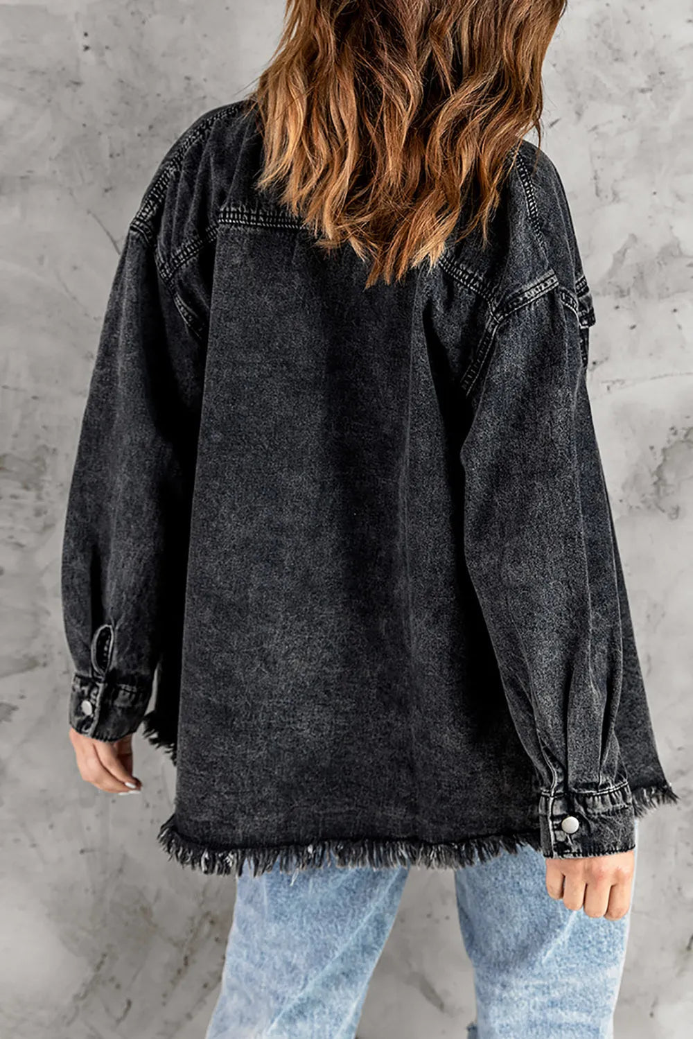 Button Up Pocketed Raw Hem Denim Jacket 