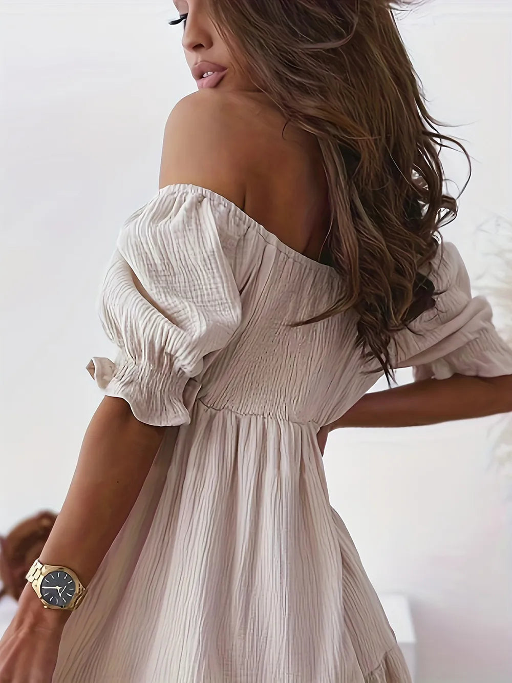 Full Size Ruffled Off-Shoulder Short Sleeve Dress 