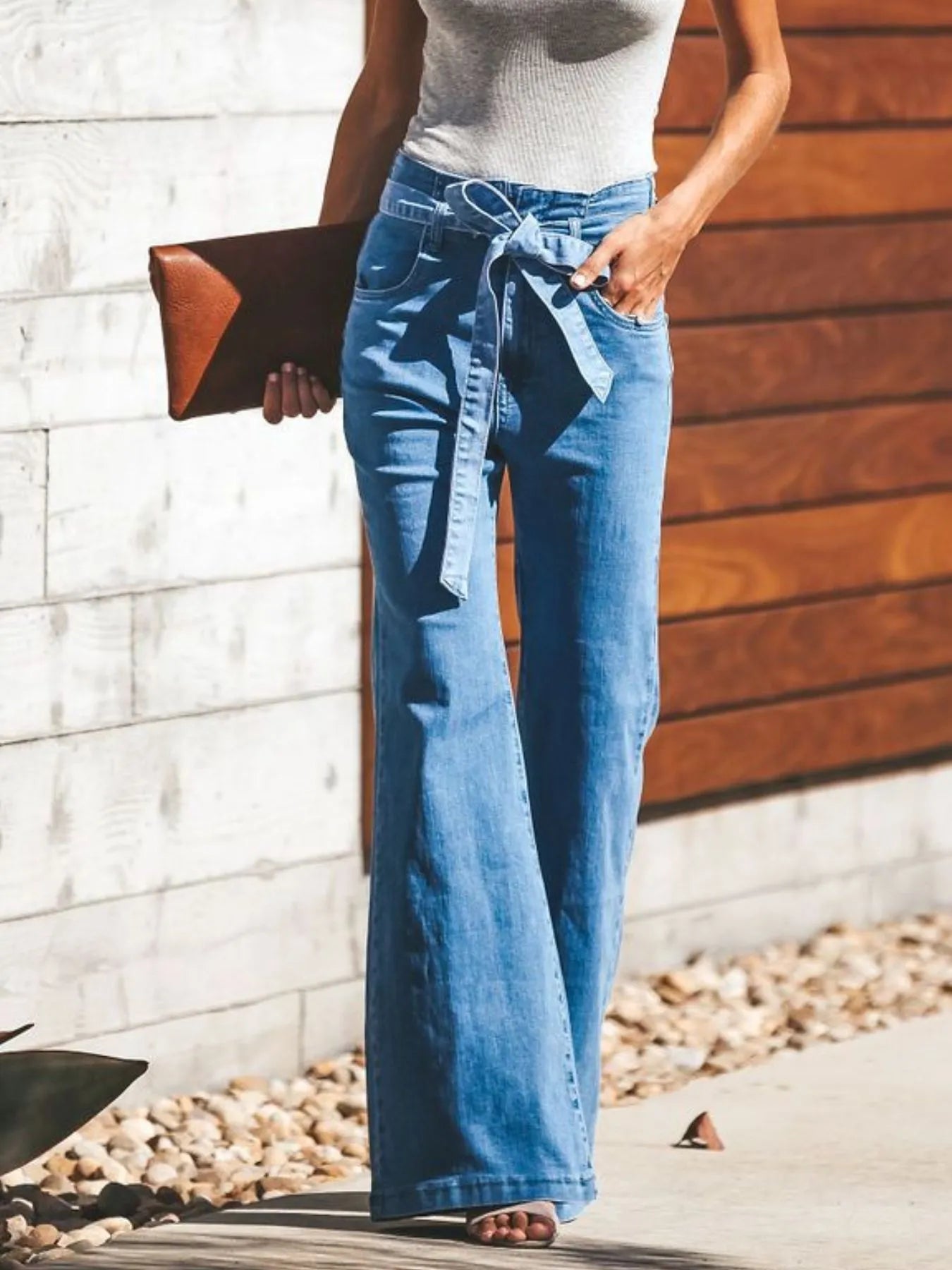 High-Waisted Tie-Front Flare Jeans 