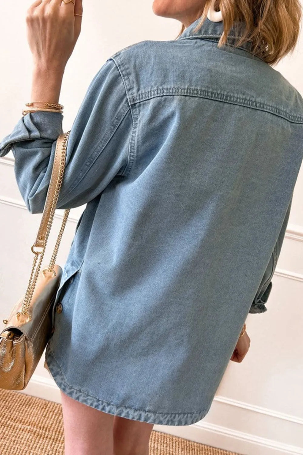 Pocketed Button Up Long Sleeve Denim Jacket 