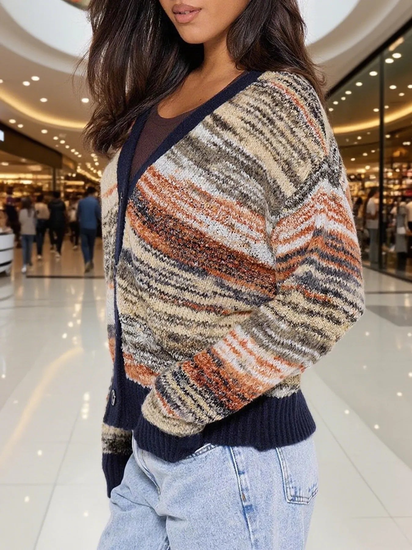 Gradient Stripe Button-Up Cardigan 