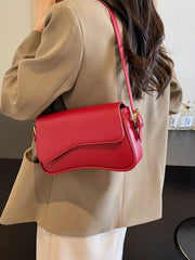 Solid Color Leather Crossbody Bag 