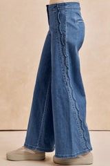 BiBi Wavy Side Edge Detail Lined Wide Leg Jeans 
