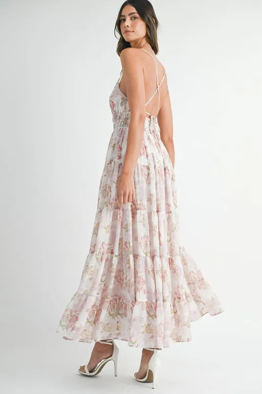 MABLE Floral Print Tiered Cami Maxi Dress 