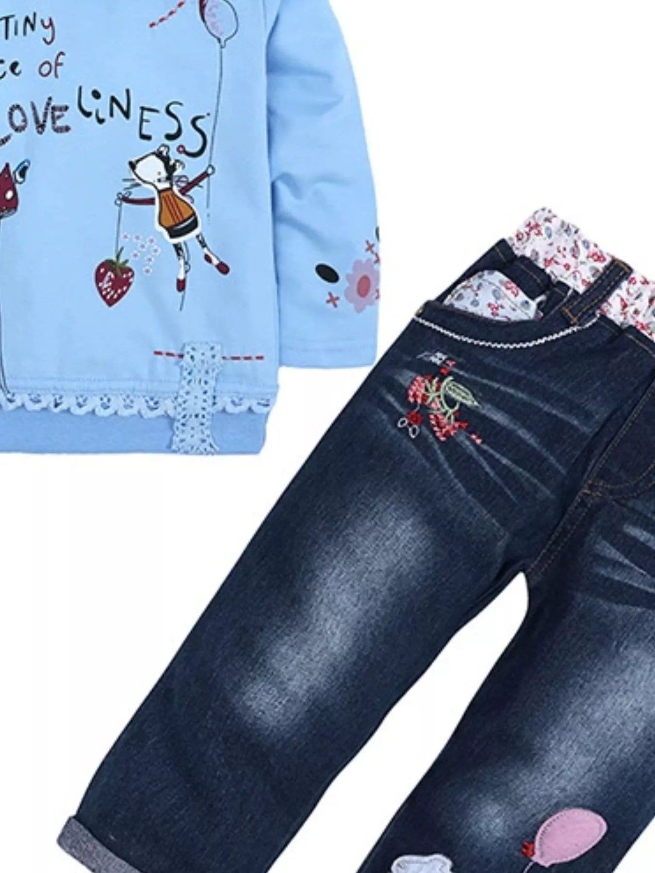 Children's Round Neck Top and Jeans Set 