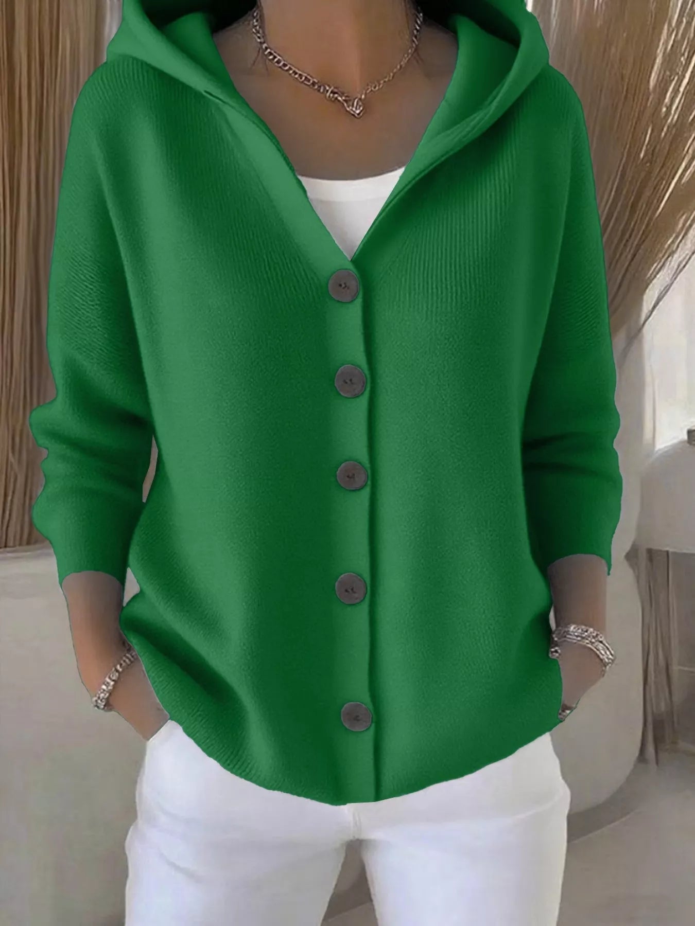 Full Size Hooded Button-Front Soft Knit Cardigan Plus Size 