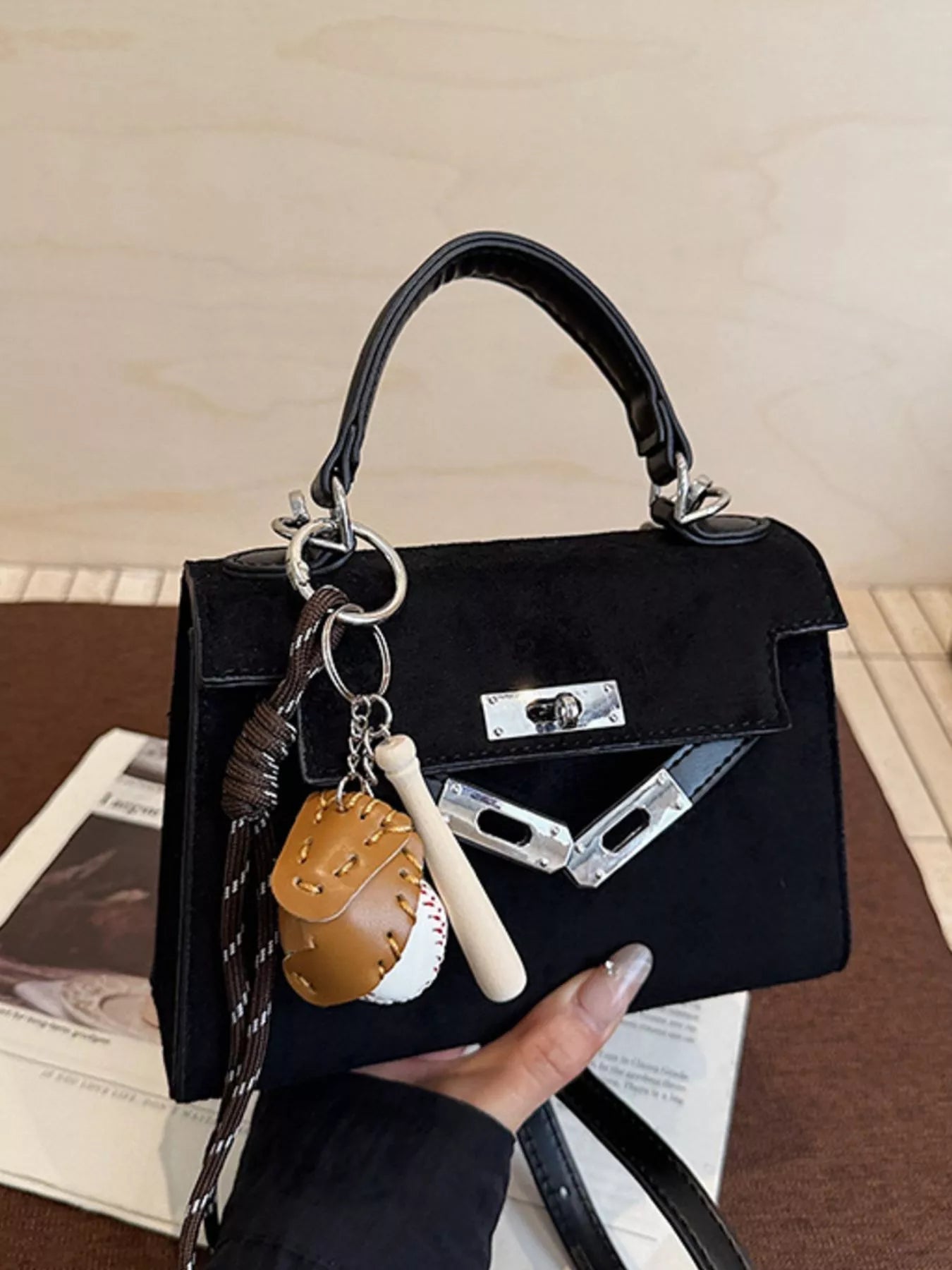 Crossbody Bag with Baseball Charm 