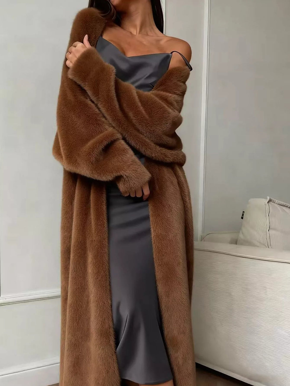 Fuzzy Open Front Longline Cardigan 