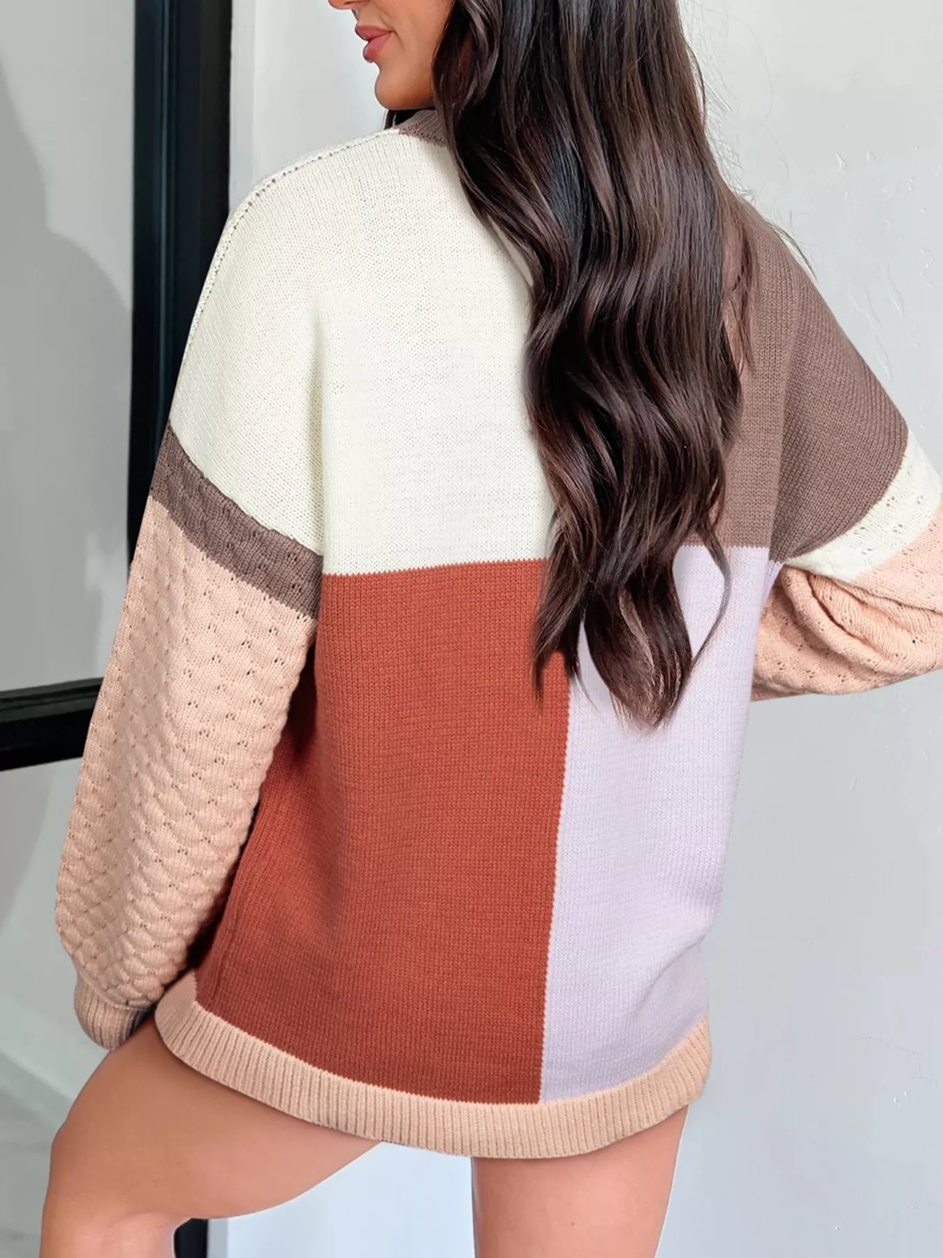 Color Block Textured Knit Sweater 