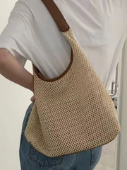 Woven Straw Handbag with Leather Strap 