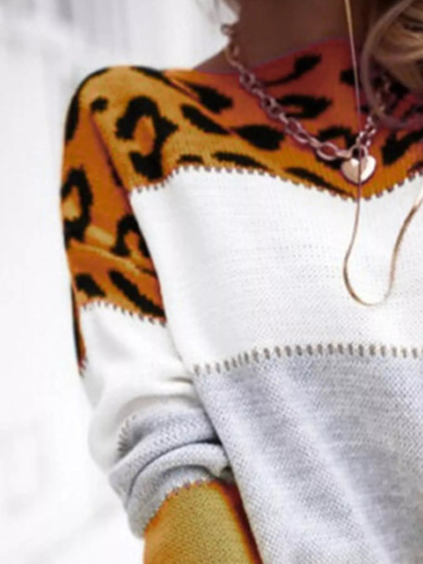 Full Size Leopard Color Block Long Sleeve Sweater Plus Size 