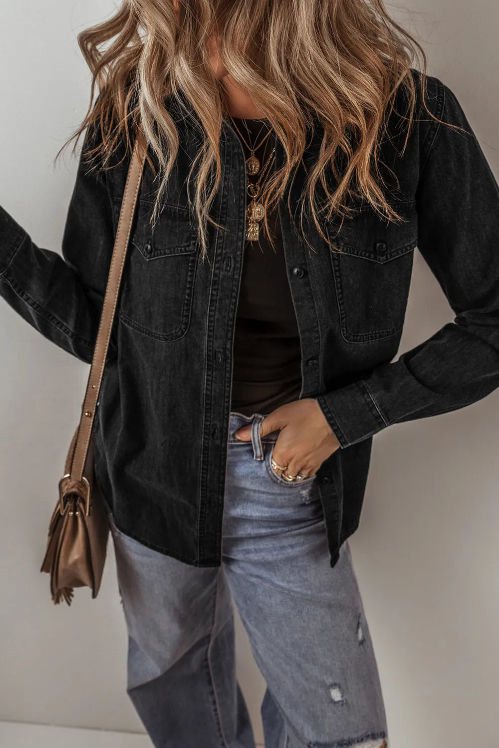 Button Up Long Sleeve Denim Jacket 