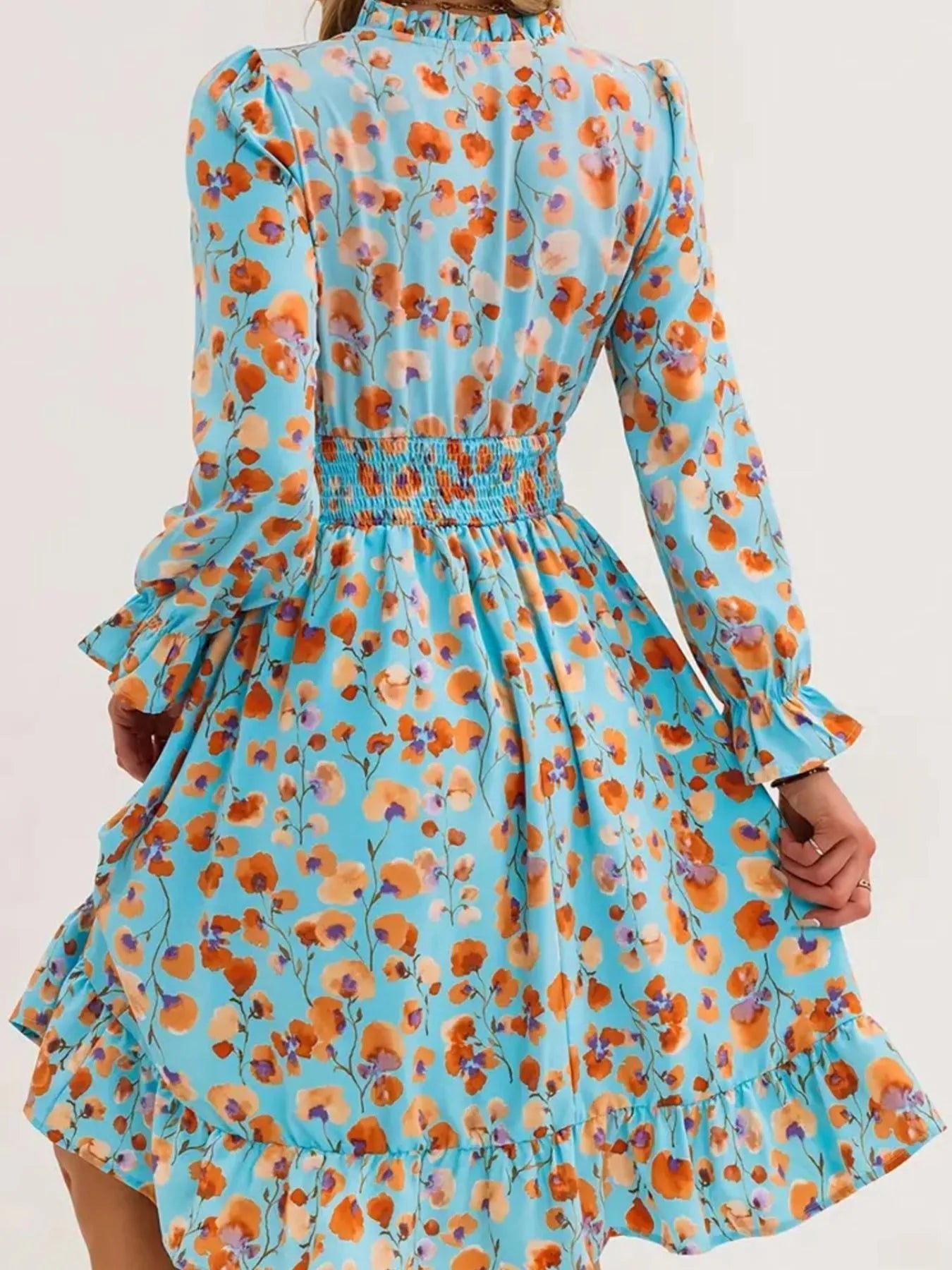 Floral Print Flounce Sleeve Ruffle Hem Dress 